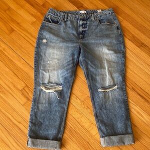 Women's Distressed Boyfriend Blue Jeans